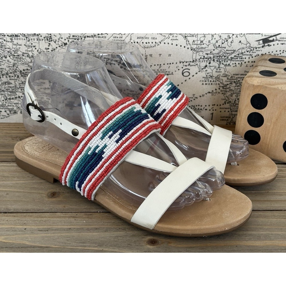 UGG Aztec Summer Beaded Sandals Size 7.5 White City Native